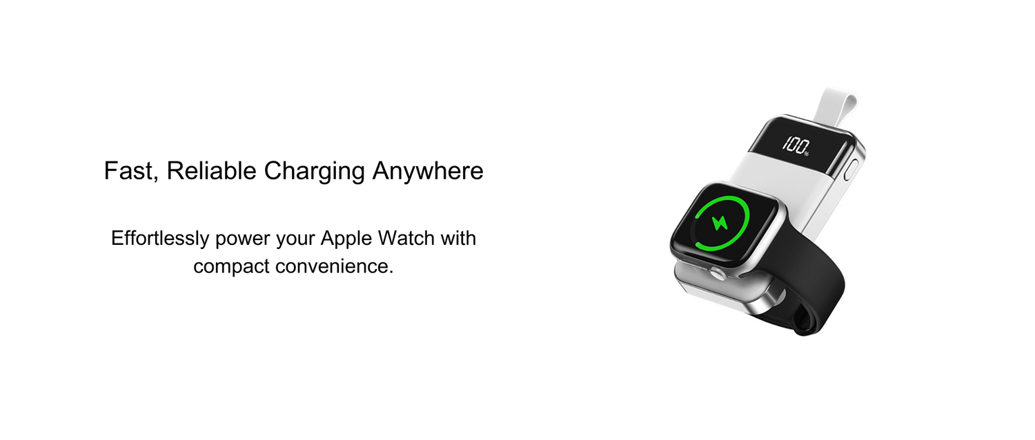 icharger microboost Compact Apple Watch wireless power bank with fast charging, 2000mAh capacity, and sleek digital display. Lightweight and perfect for travel or everyday use.