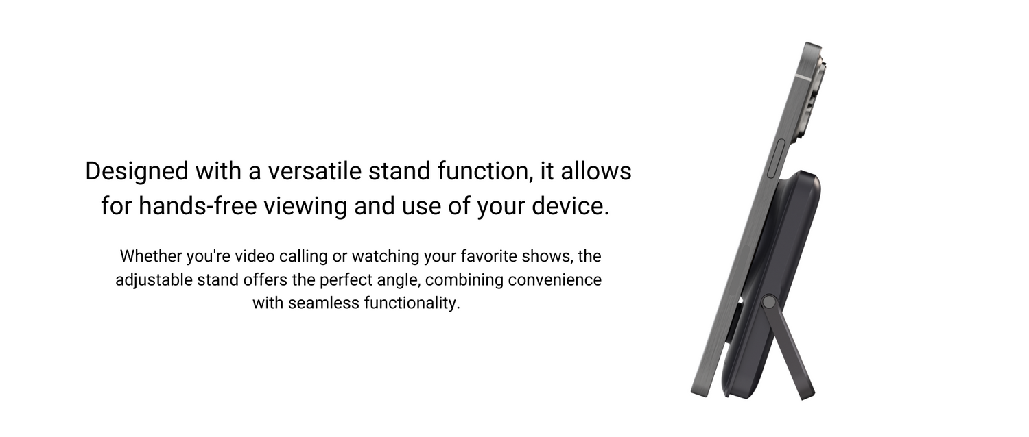 iCharger MAX Ultra Pro with MagSafe technology providing ultra-fast wireless charging, displayed with a smartphone charging on the stand.