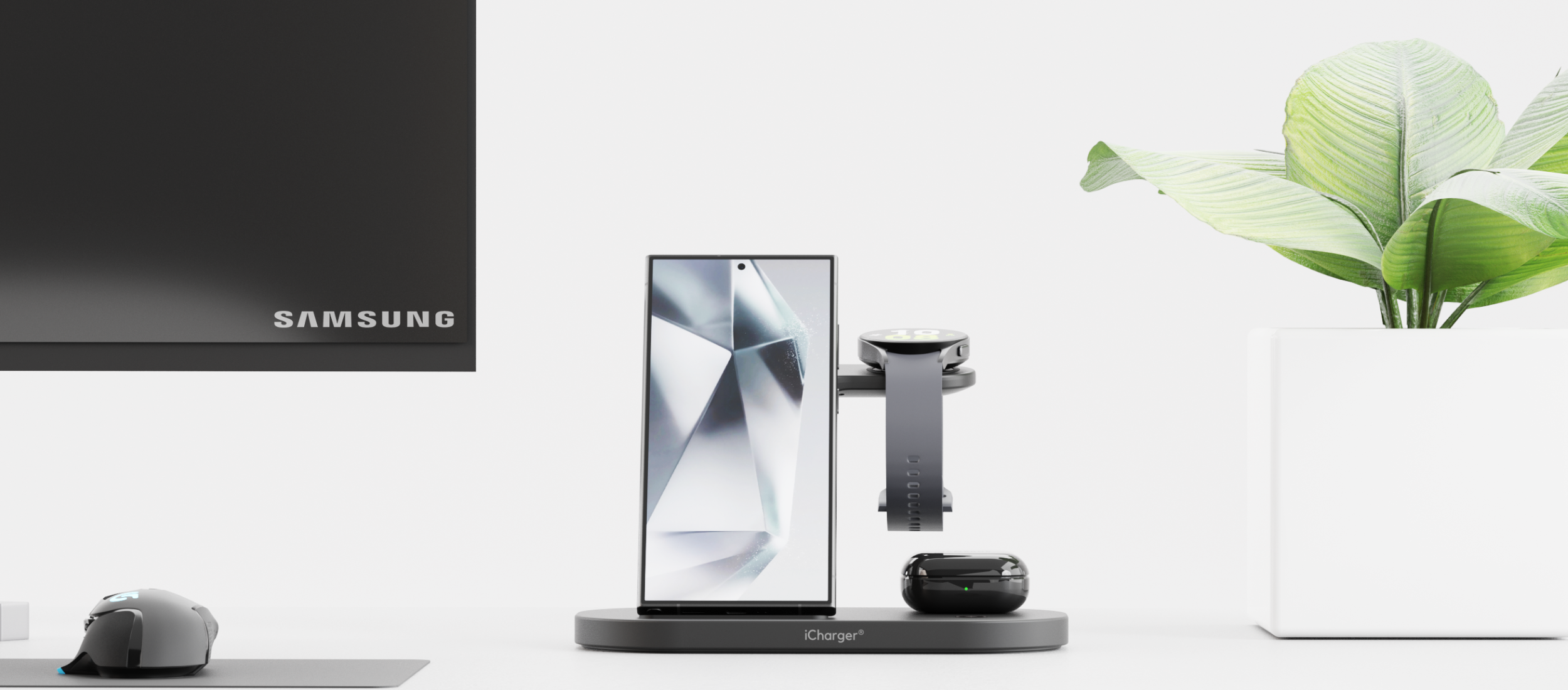 icharger samsungs pro edition 3 in 1 wireless charging station for samsung galaxy smartphones galaxy watch earbuds qi super fast charging minimalist design