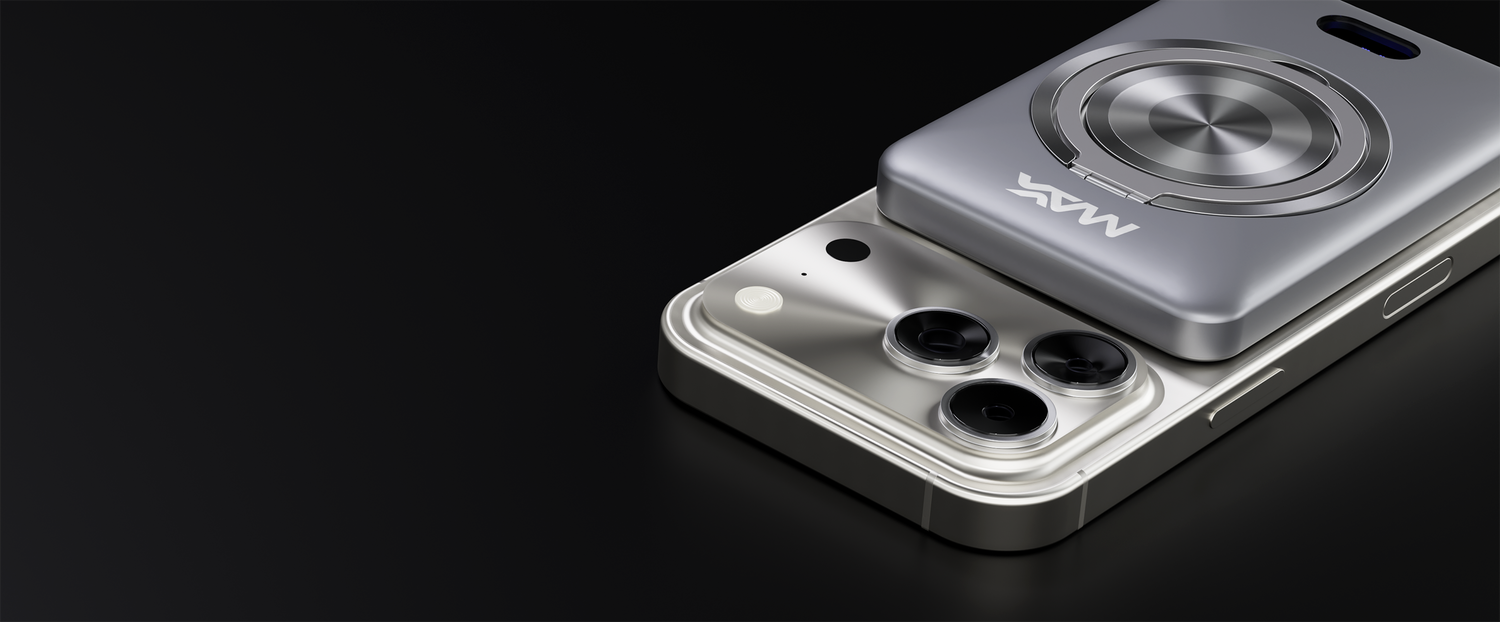 Smartphone with a metallic back cover on a black background