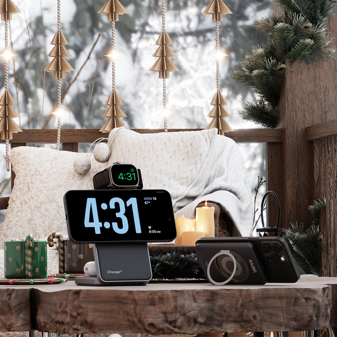 iCharger Black Friday banner with MagSafe & Qi2 wireless chargers, 3-in-1 charging dock, foldable travel charger and power bank for iPhone, Watch, AirPods