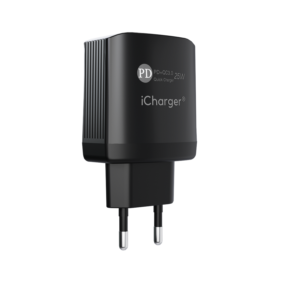 iCharger 25W Dual Port Adapter Black Back View - Versatile and Powerful Charging Solution