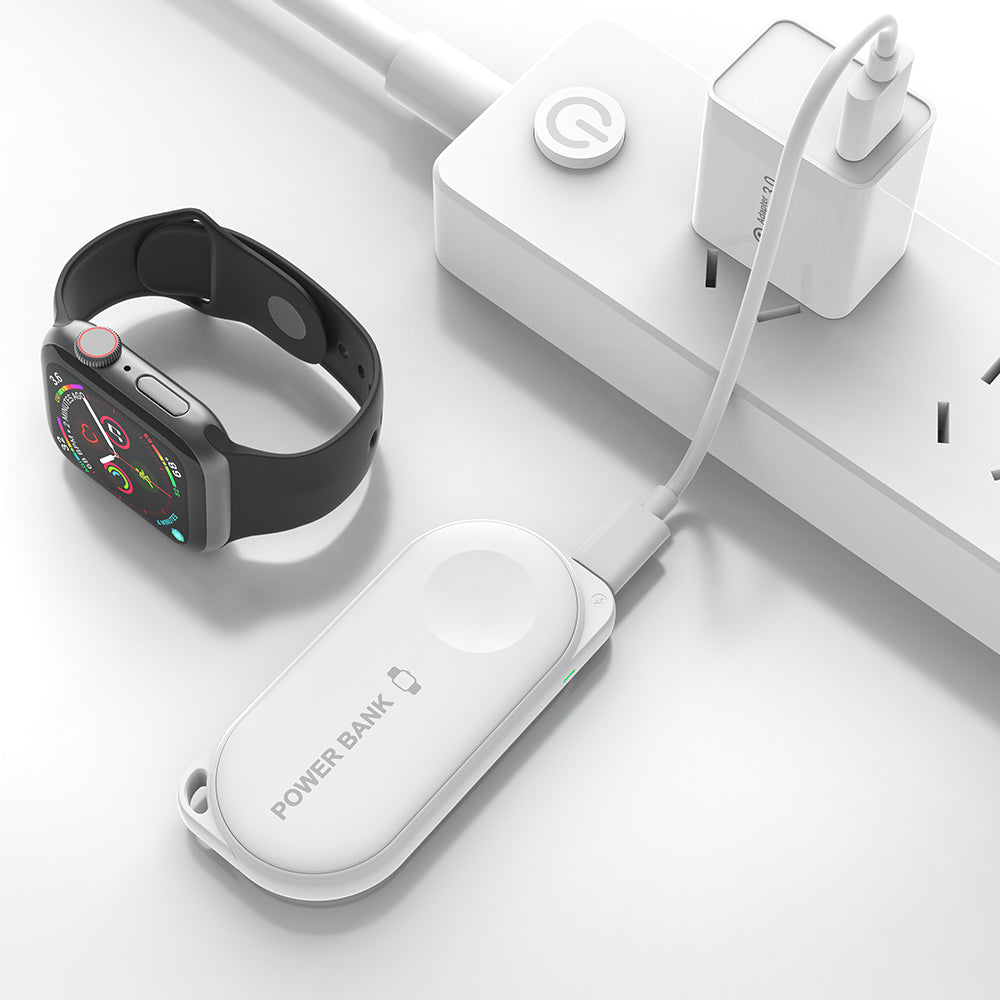 white iCharger MicroBOOST Apple Watch wireless charger with Type-C adapter for fast charging