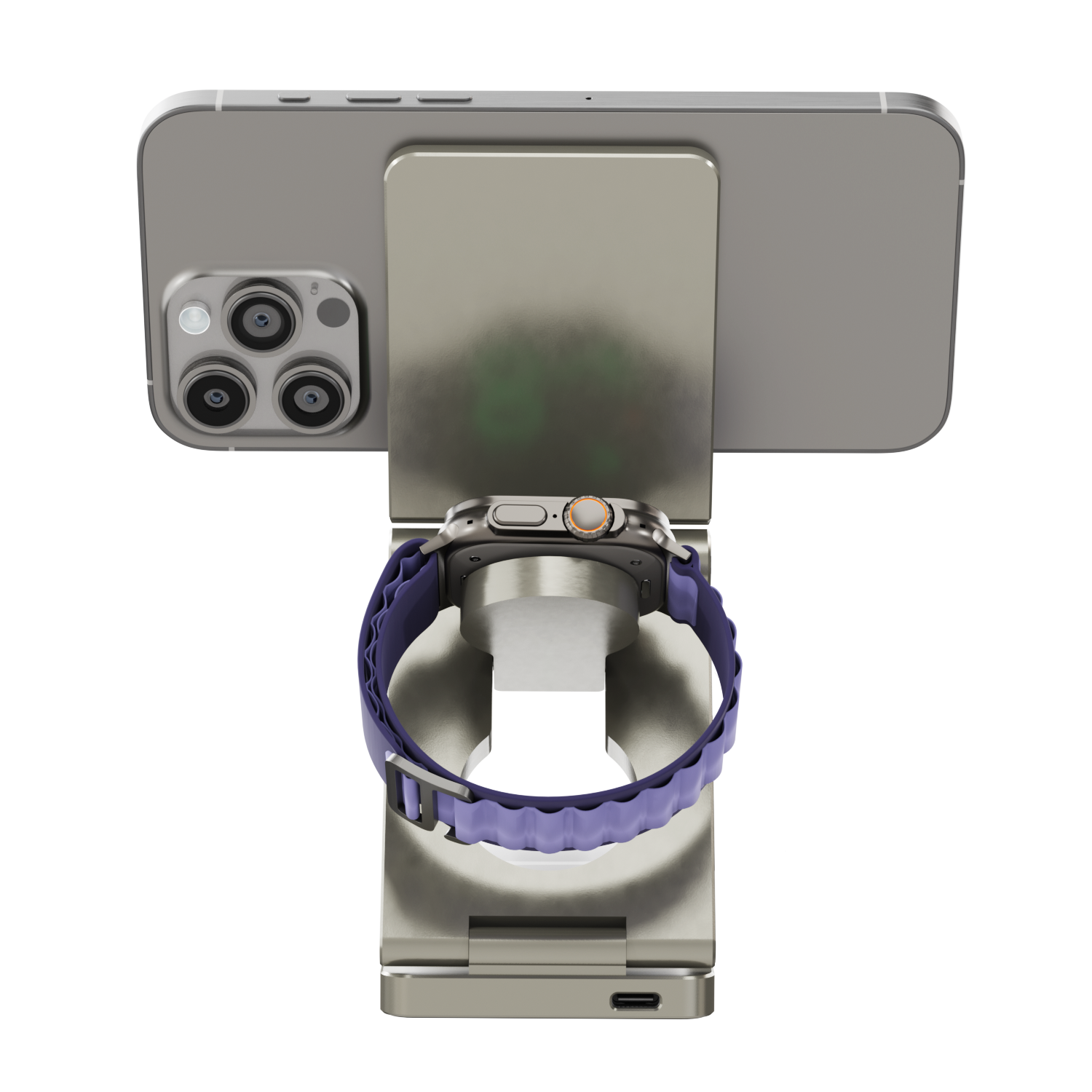 iCharger MagSafe Hybrid Pro charging station with phone and smartwatch, precision-engineered for fast, efficient wireless charging of multiple devices simultaneously.