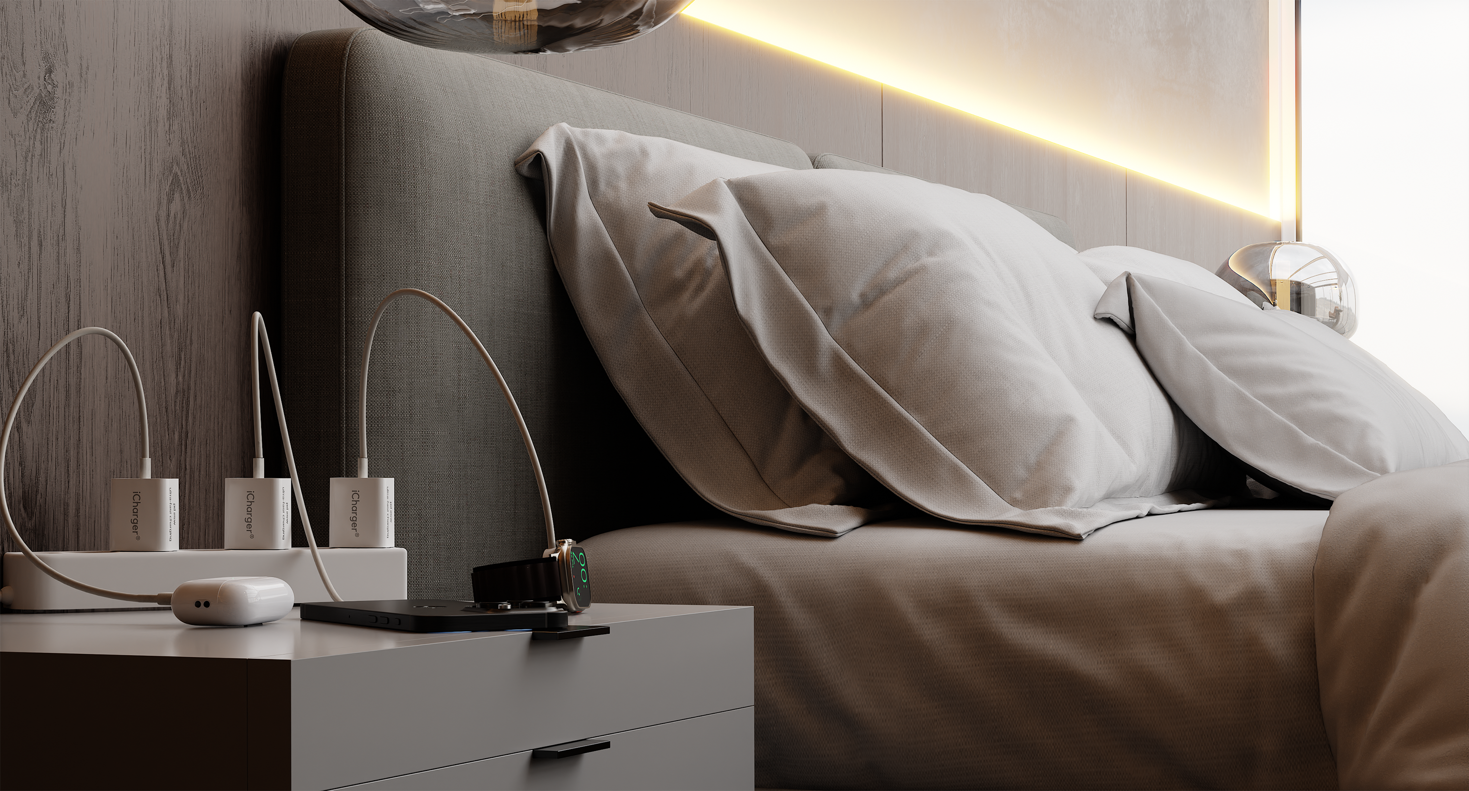 icharger magsafe hybrid pro iphone apple watch airpods travel charger 3 in 1  new generation 2024 minimalist mac design