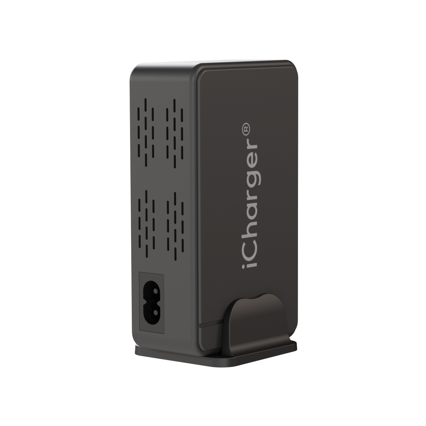 Side profile of iCharger GaN3 240W ultra charging station showing its compact design and multiple connected devices, emphasizing its versatility and efficiency