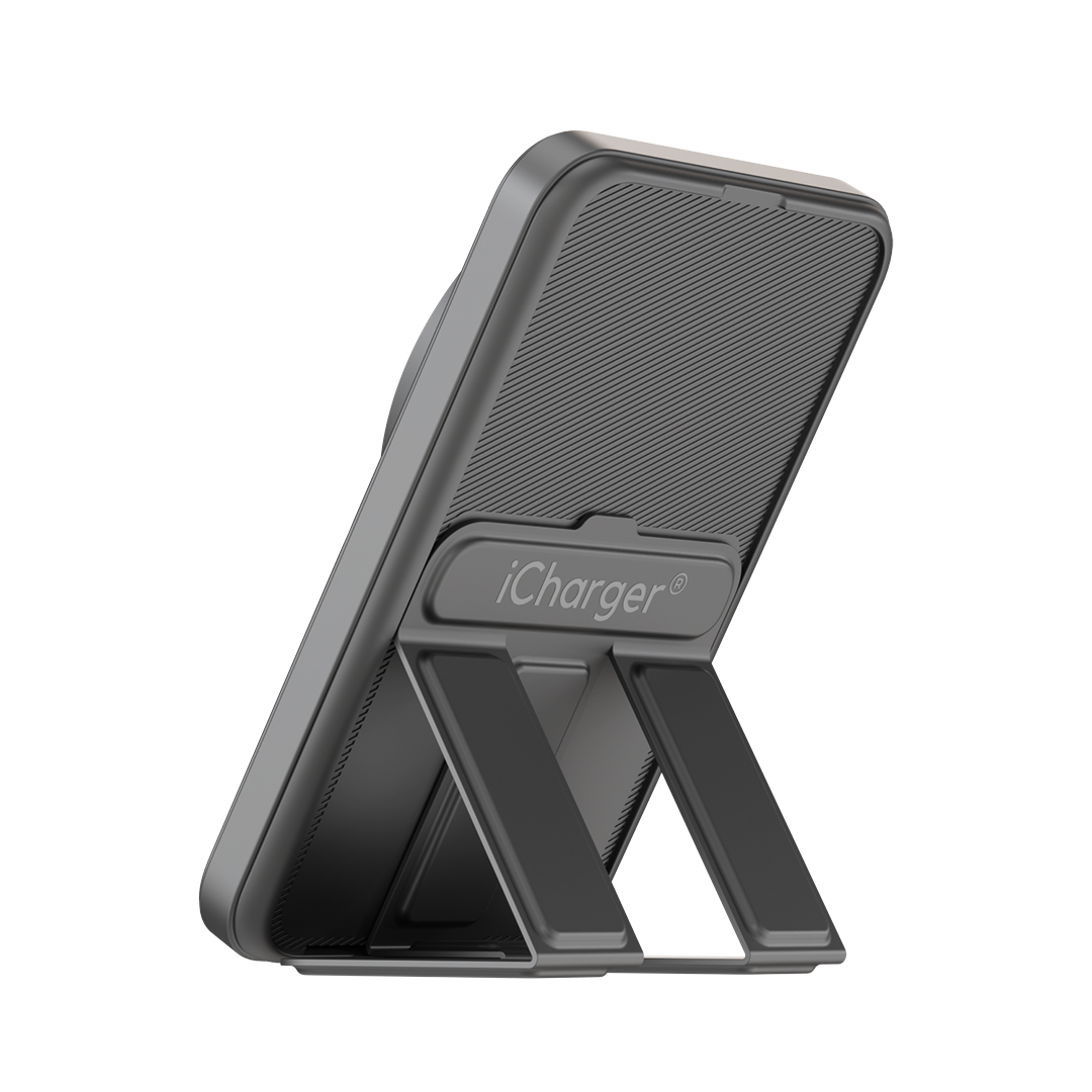 Compact and portable iCharger MAX Pro with Magsafe connection for fast, wireless charging on the go, compatible with latest smartphones.