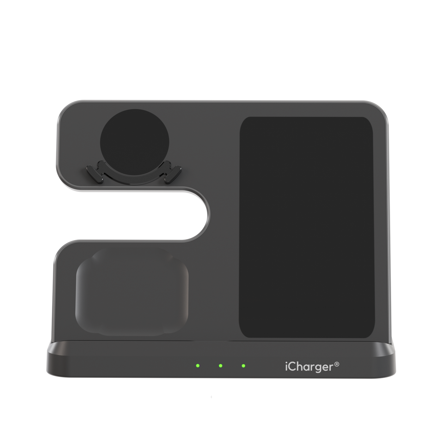 iCharger Samsung-editie 3-in-1 Qi draadloze oplader met een smartphone, smartwatch en oordopjes, geïntegreerd oplaadstation