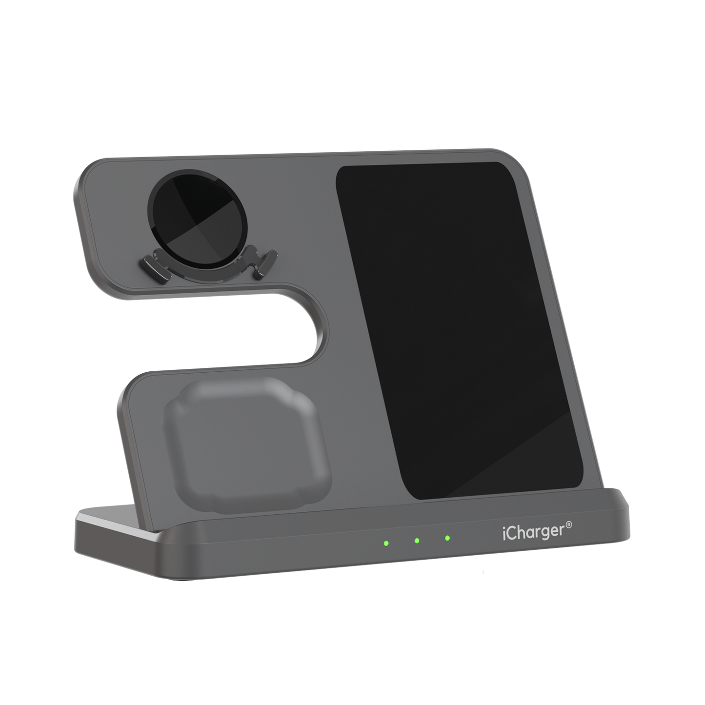 iCharger Samsung-editie 3-in-1 Qi draadloze oplader met een smartphone, smartwatch en oordopjes, geïntegreerd oplaadstation