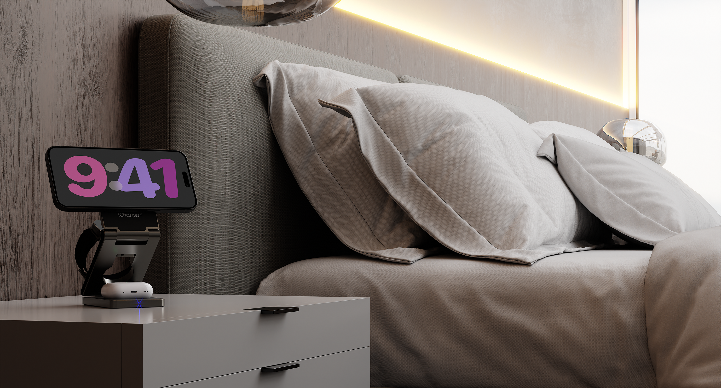 icharger magsafe hybrid pro iphone apple watch airpods travel charger 3 in 1  new generation 2024 minimalist mac design