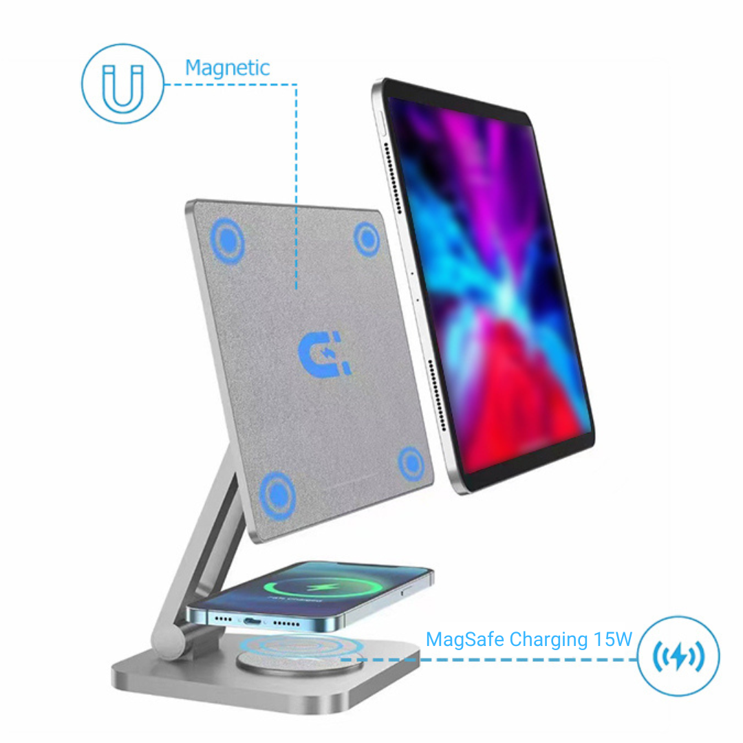 iCharger Apex Pro - Adjustable Magnetic Stand for iPads with iPhone Charger