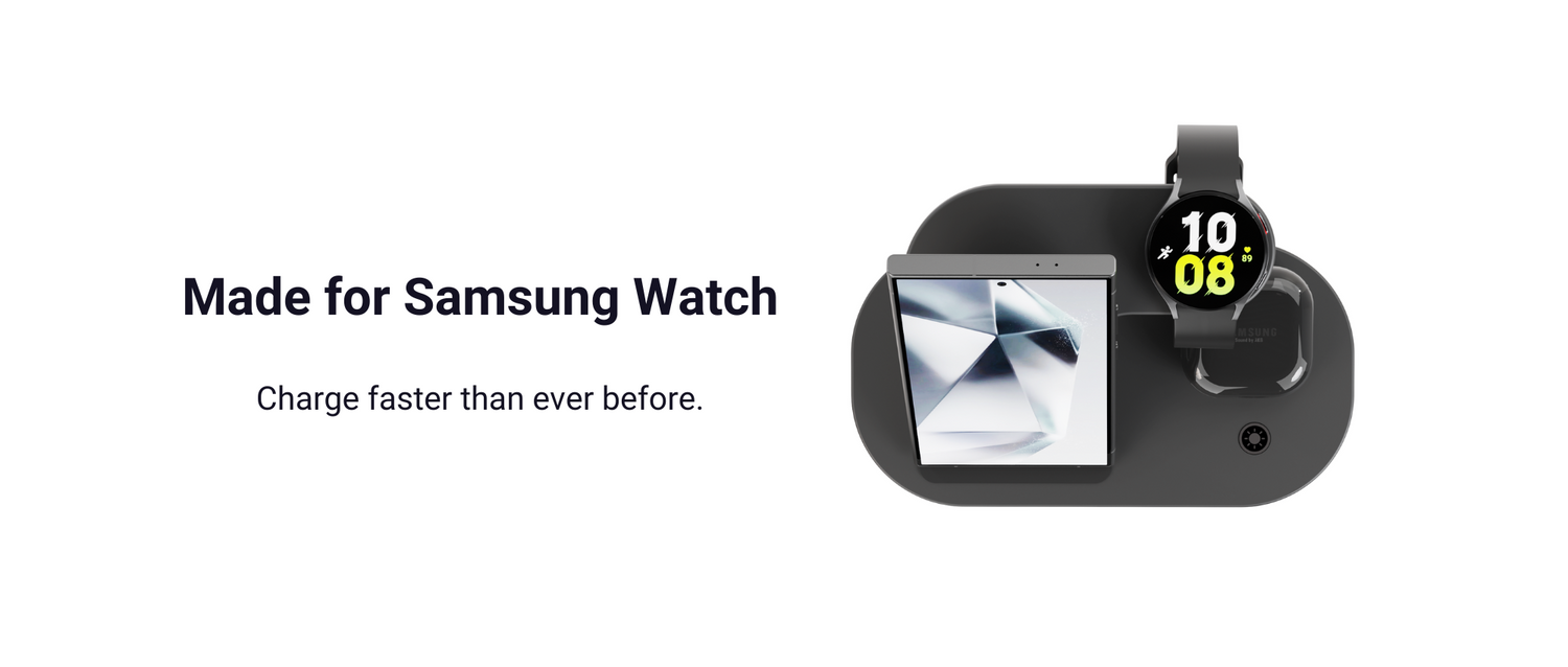 iCharger wireless charging pad designed for Samsung Watch showing a fast charging capability.