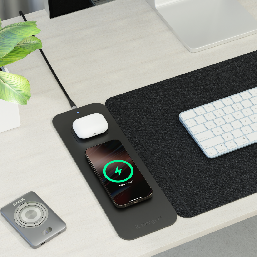 iCharger NexusMat – Premium Wireless Charging Desk Mat for Apple iPhone, Samsung Galaxy, and Qi-Enabled Devices