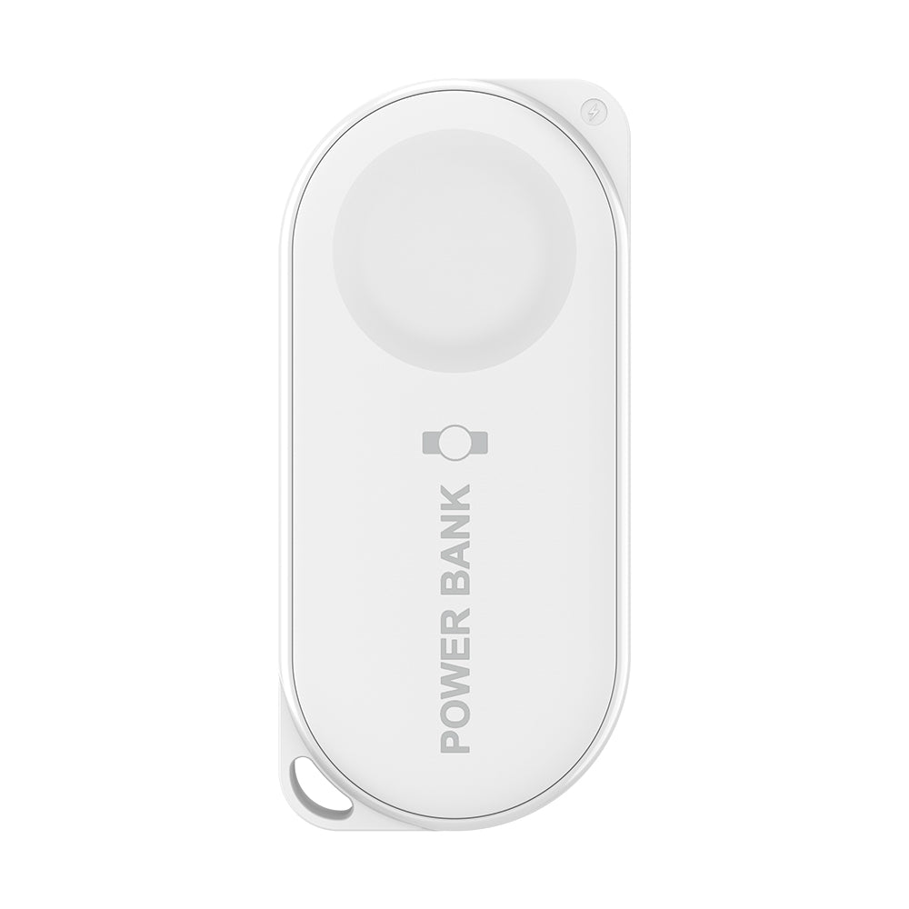 White iCharger MicroBOOST wireless power bank for Samsung Galaxy Watch, 1200mAh compact charging solution