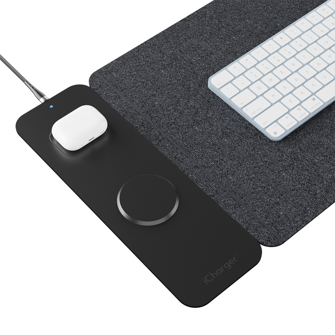 Minimalist iCharger NexusMat with Qi Wireless Charging – Perfect for Smartphones and Earbuds, Premium Desk Accessory