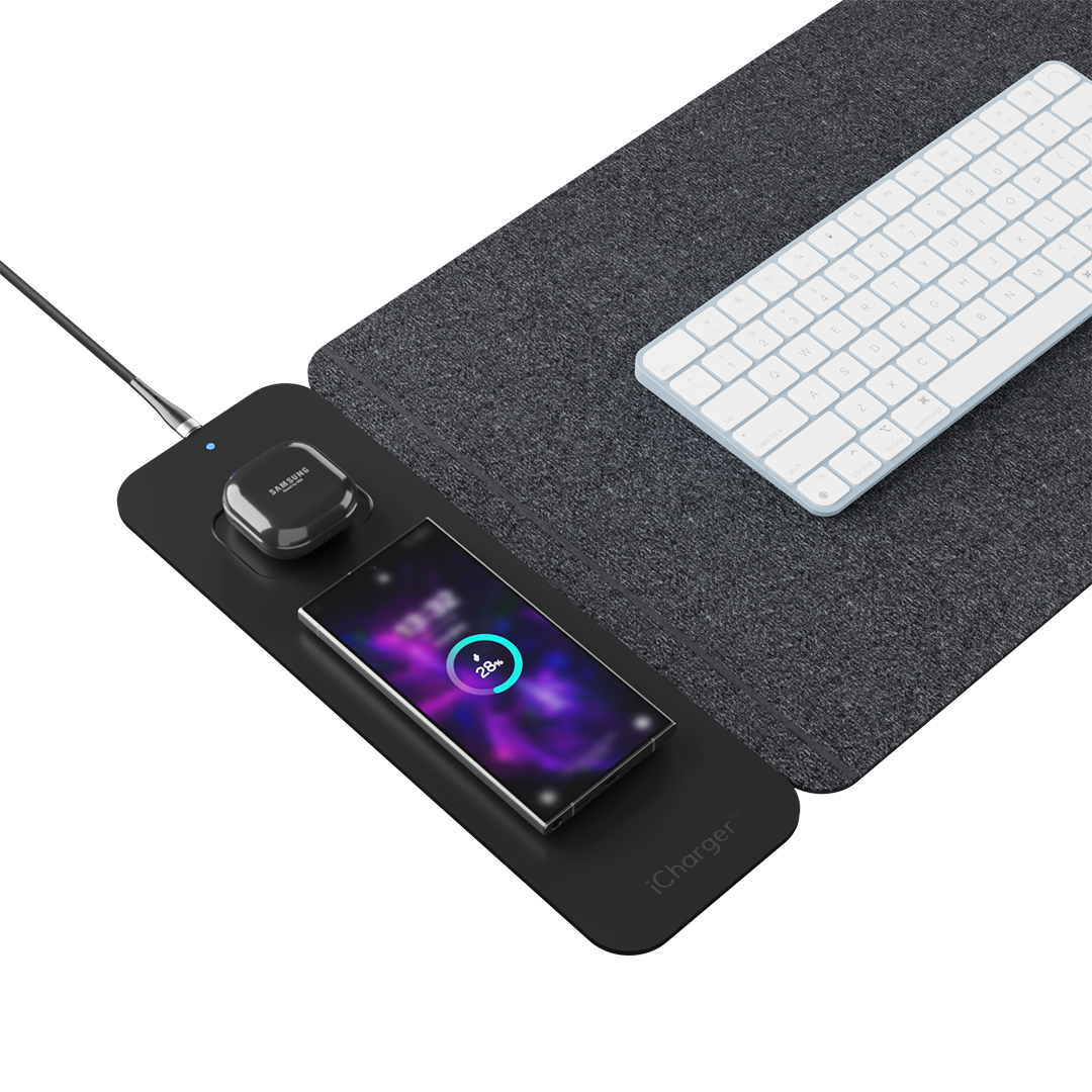 Luxury iCharger NexusMat Desk Mat with Built-in Wireless Charger – Ideal for iPhone, Samsung Galaxy, and AirPods