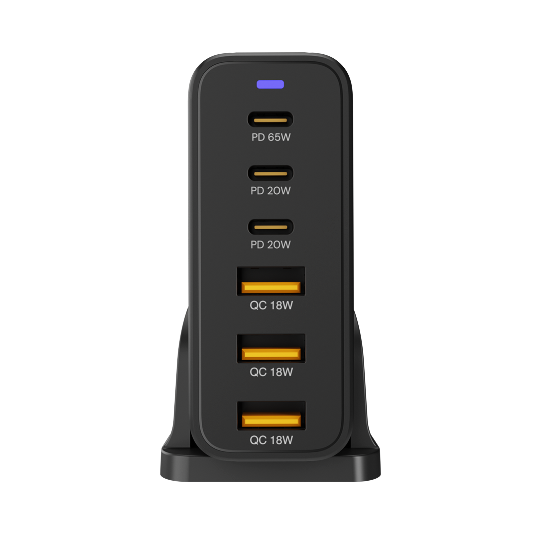 iCharger 120W GaN3 multi-device power adapter front view with 6 charging ports including USB-C PD 65W, USB-C PD 20W, and USB-A QC 18W.