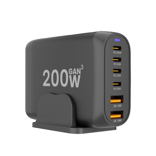 iCharger 200W GaN3 desk power station, an essential gadget for the modern tech setup, shown with connected devices.