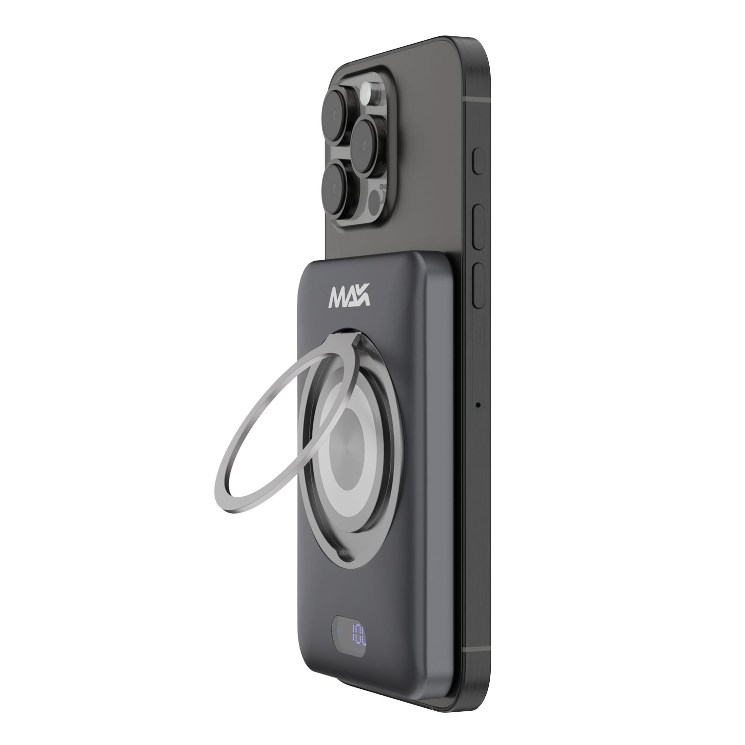 iCharger Max Ultra 5000mAh magnetic Qi2 battery pack with 360° rotatable SmartRing for stand and grip function, 20W Wireless charging, and digital battery display