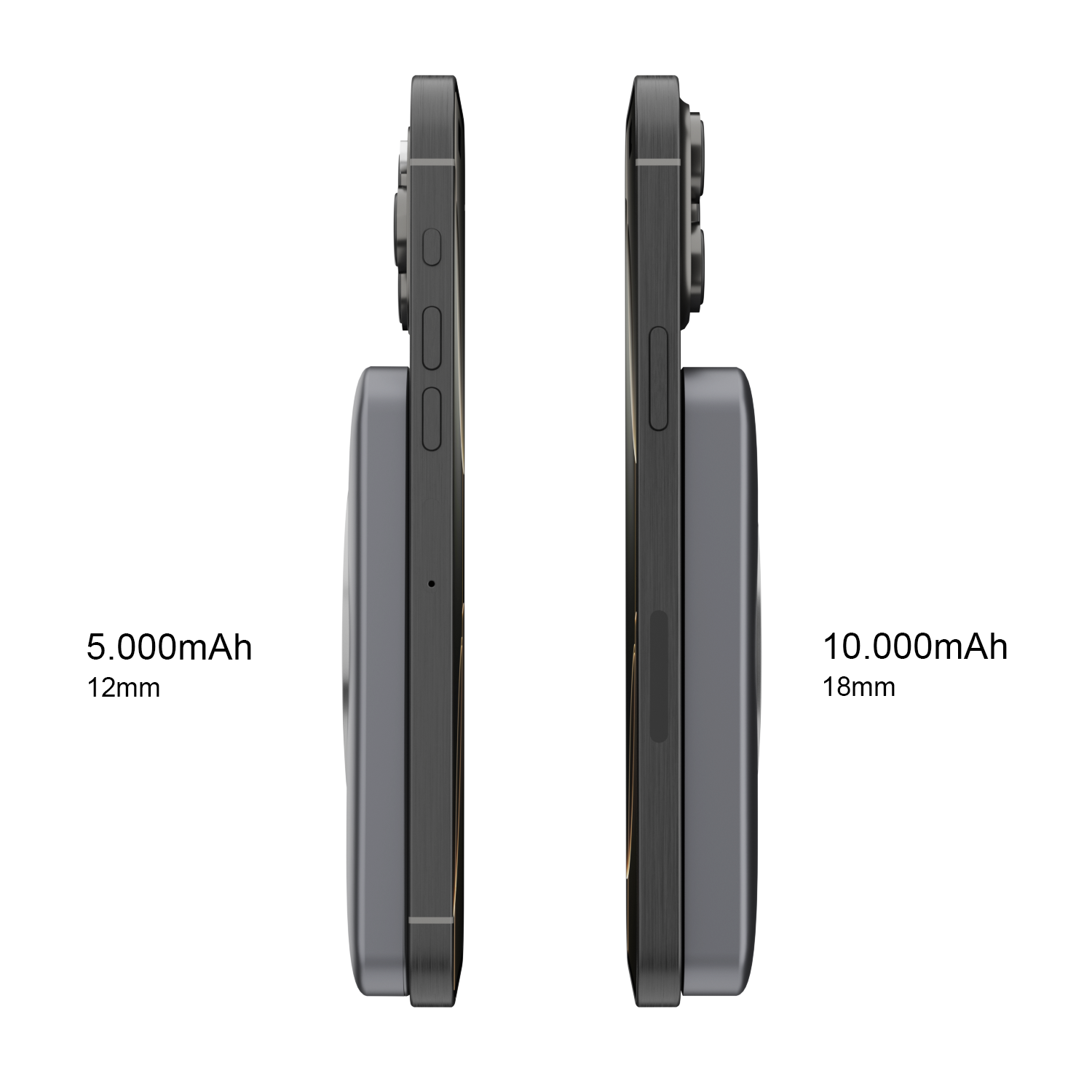 iCharger Max Ultra 5000mAh and 10,000mAh MagSafe battery pack side-by-side comparison, featuring slim design, 20W USB-C input/output, and strong magnetic attachment for wireless charging