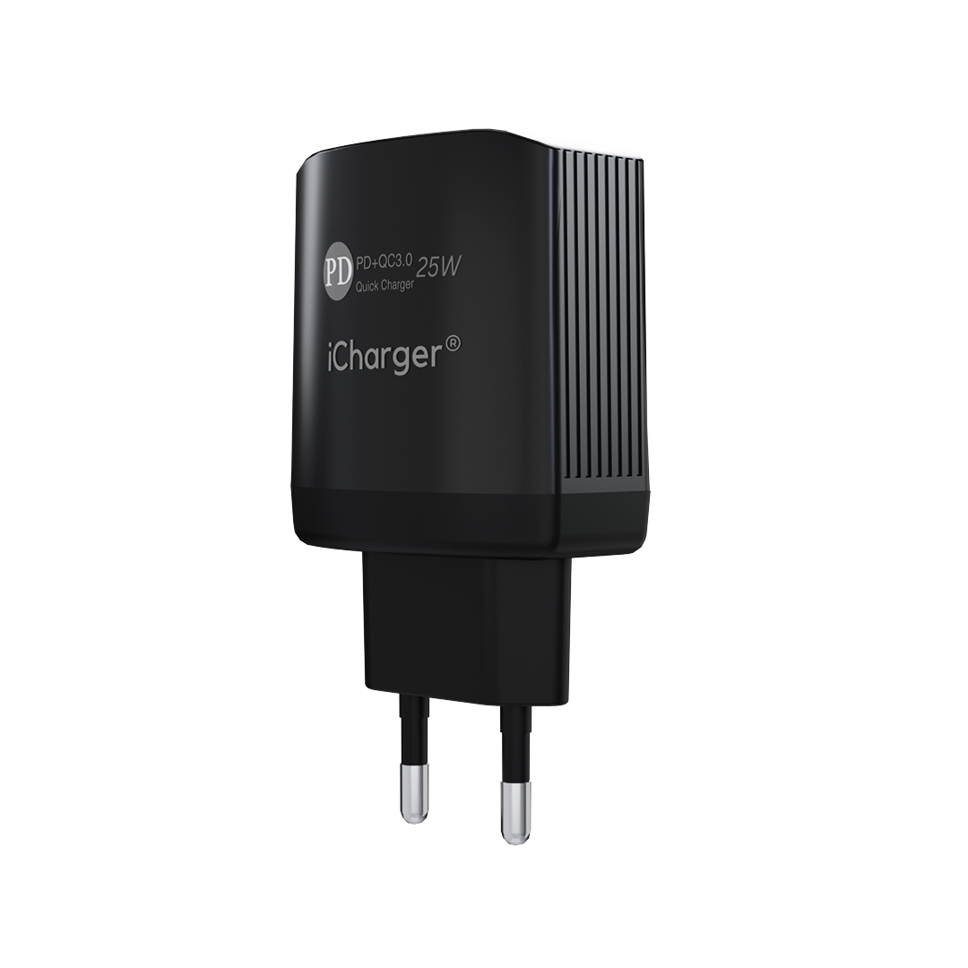 iCharger 25W Dual Port Adapter in Black - High-Efficiency Dual Port Charger
