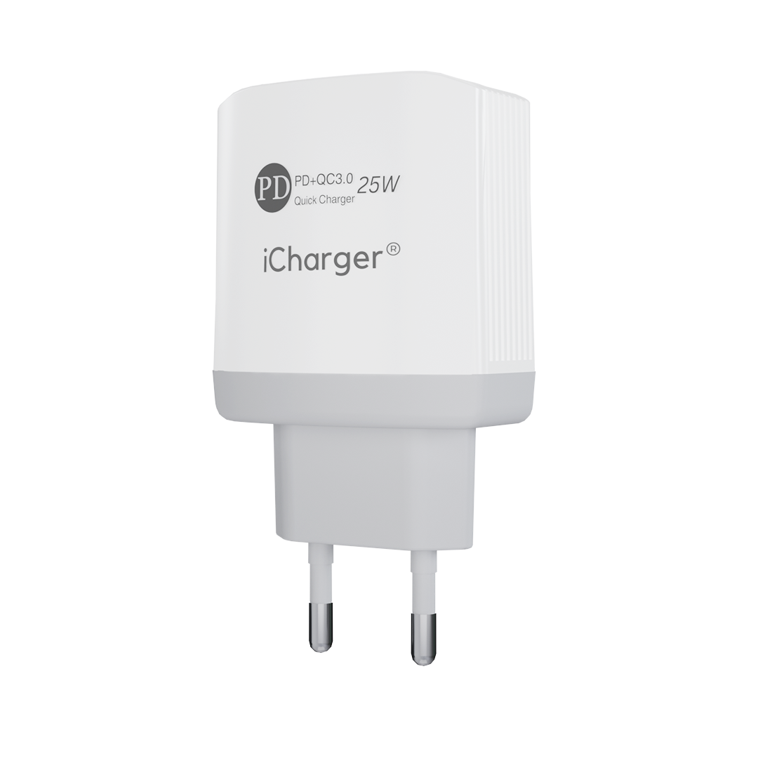 iCharger 25W Dual Port Adapter Side View - Sleek and Compact Charger for Multiple Devices