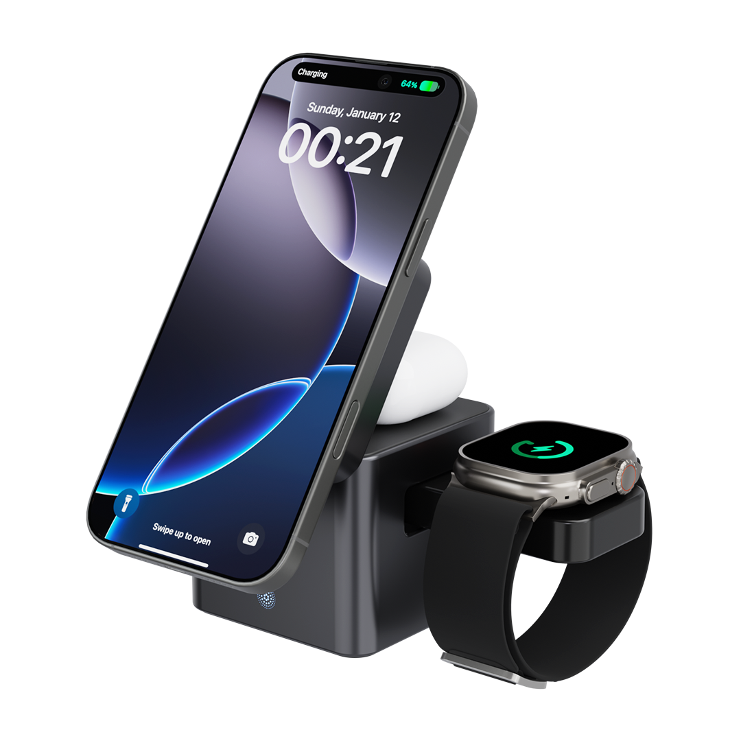 Experience next-level wireless charging with iCharger Cube Qi2. 15W MagSafe for iPhone, 5W for Apple Watch & AirPods. Precision magnetic alignment, sleek metal body.