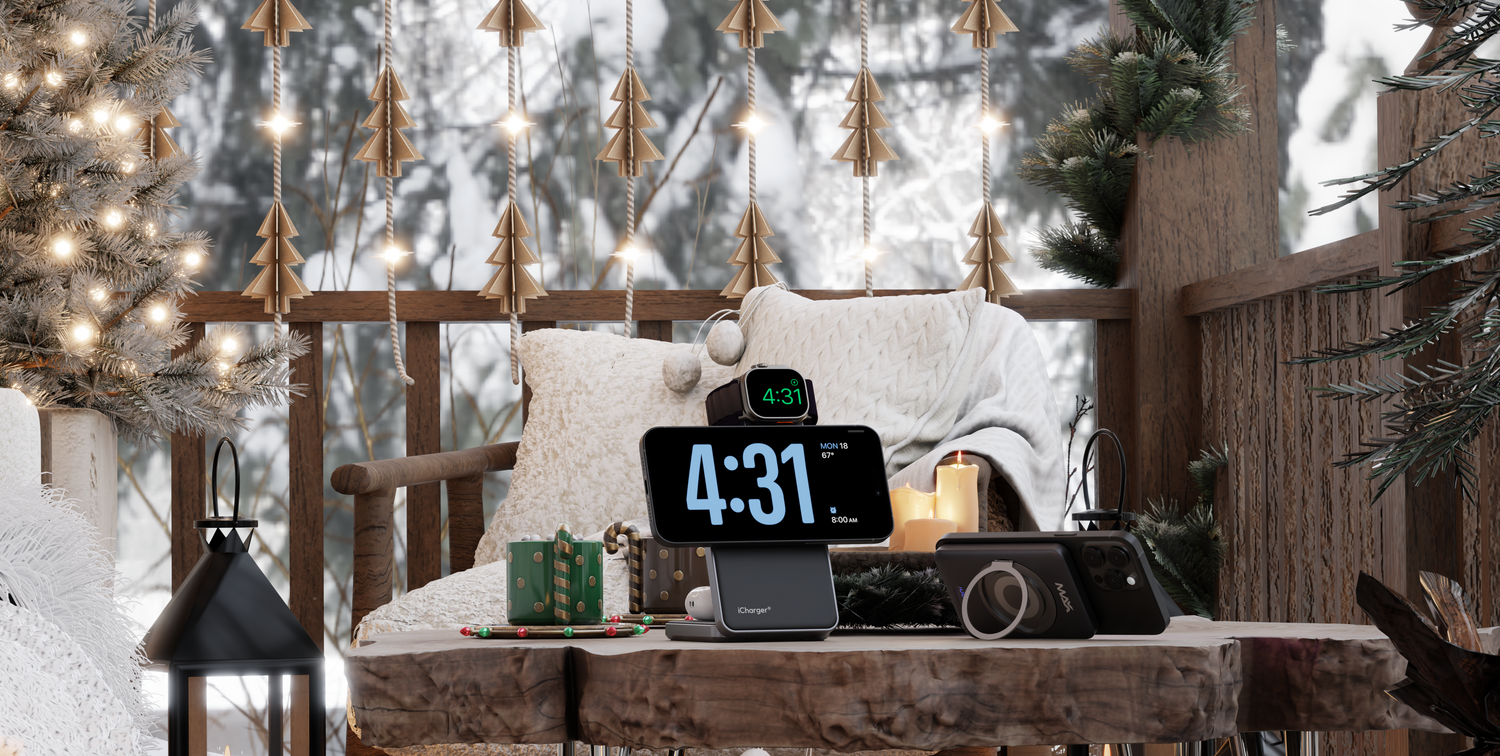 iCharger Black Friday banner with MagSafe & Qi2 wireless chargers, 3-in-1 charging dock, foldable travel charger and power bank for iPhone, Watch, AirPods