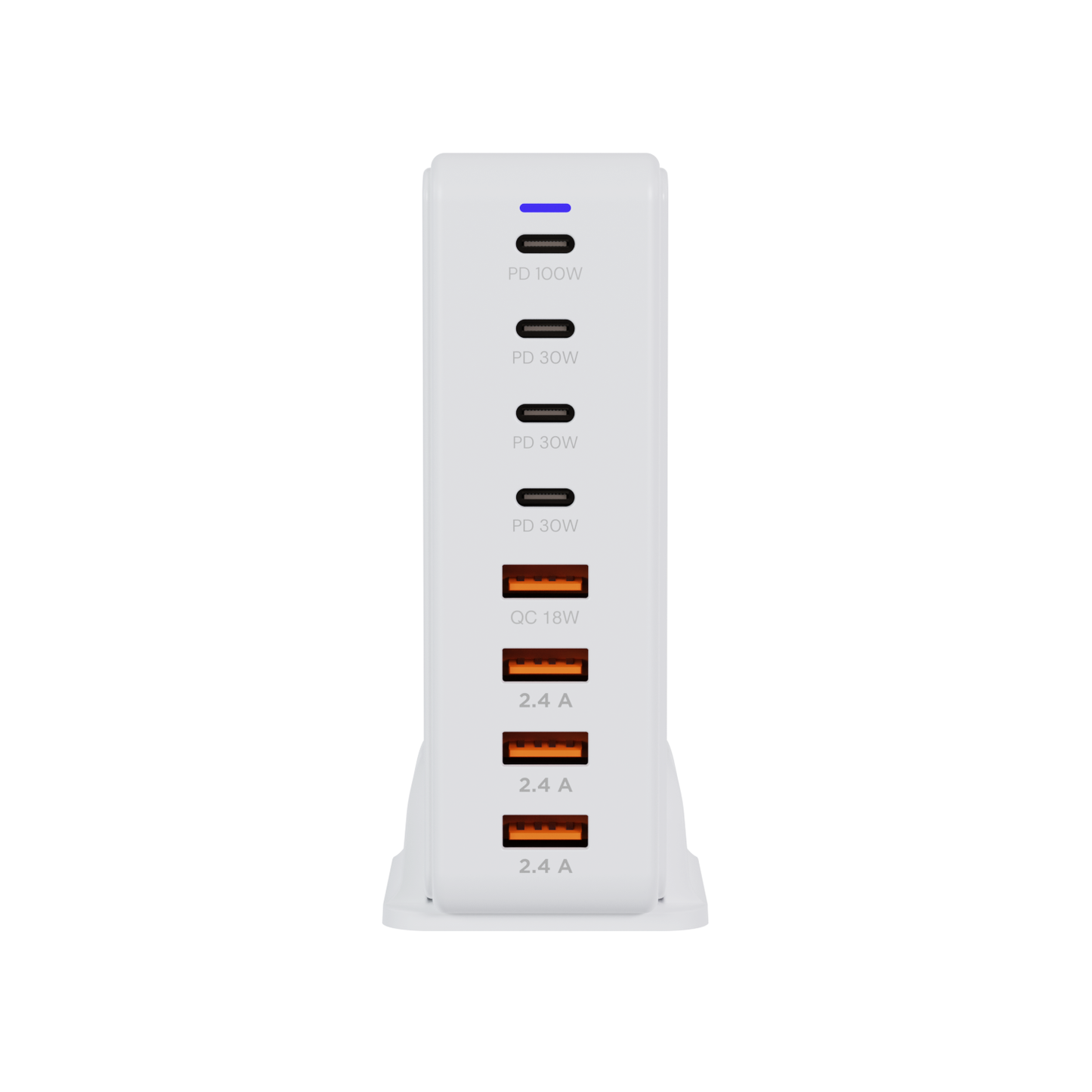 Front view of iCharger 240W GaN3 Ultra Charging Station with multiple USB and USB-C ports for fast charging