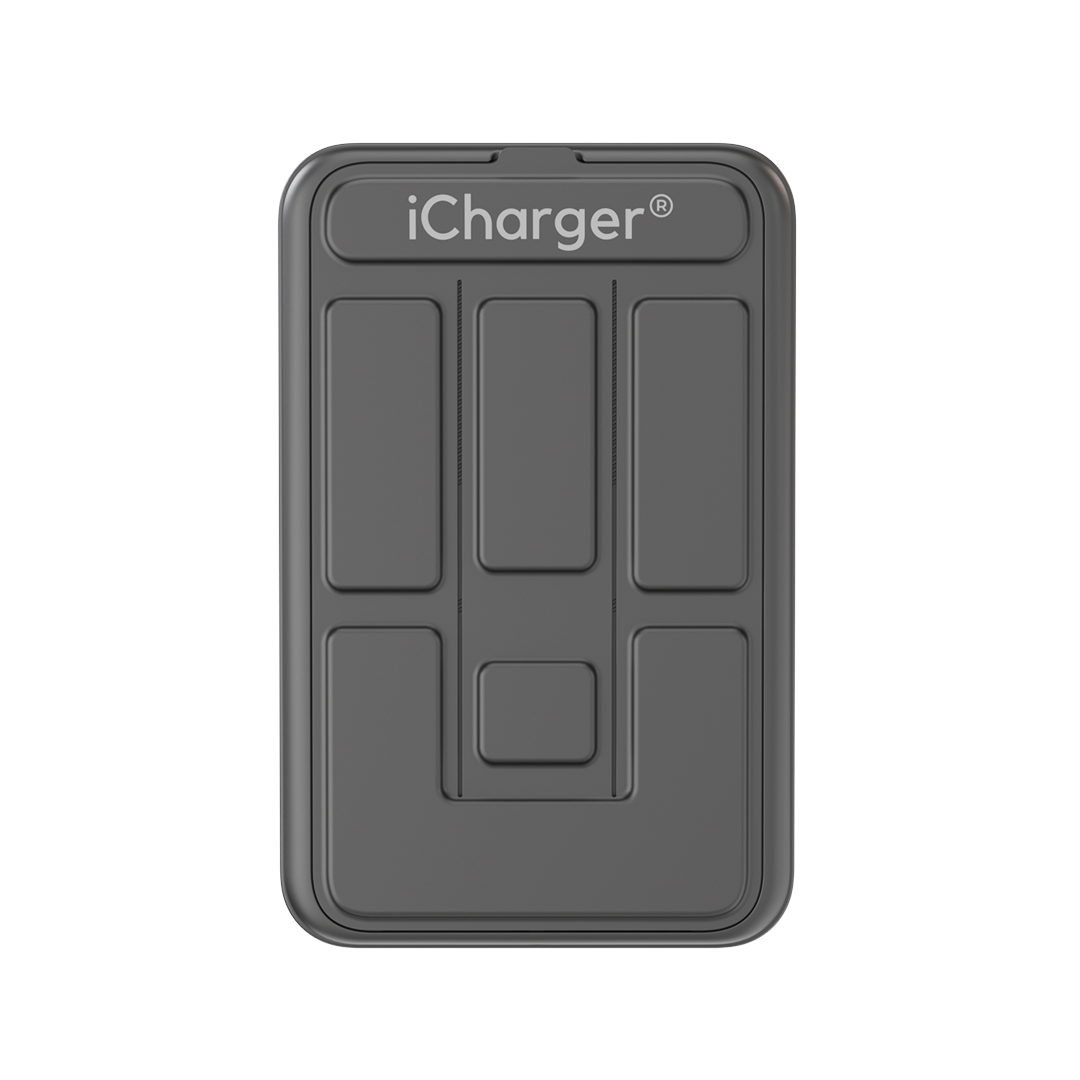 Bottom view of iCharger MAX Pro Magsafe Battery Pack revealing USB-C charging port for the battery's own quick recharge capability.